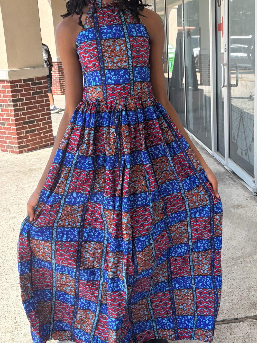 African clothing for women Ankara kente Sleeveless Maxi Dress in Blue and Red